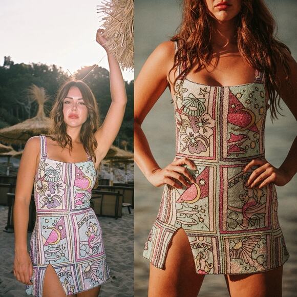 Oceanus Talia Hand Beaded Crystal Embellished Mini Dress Size M NWT - Picture 3 of 11